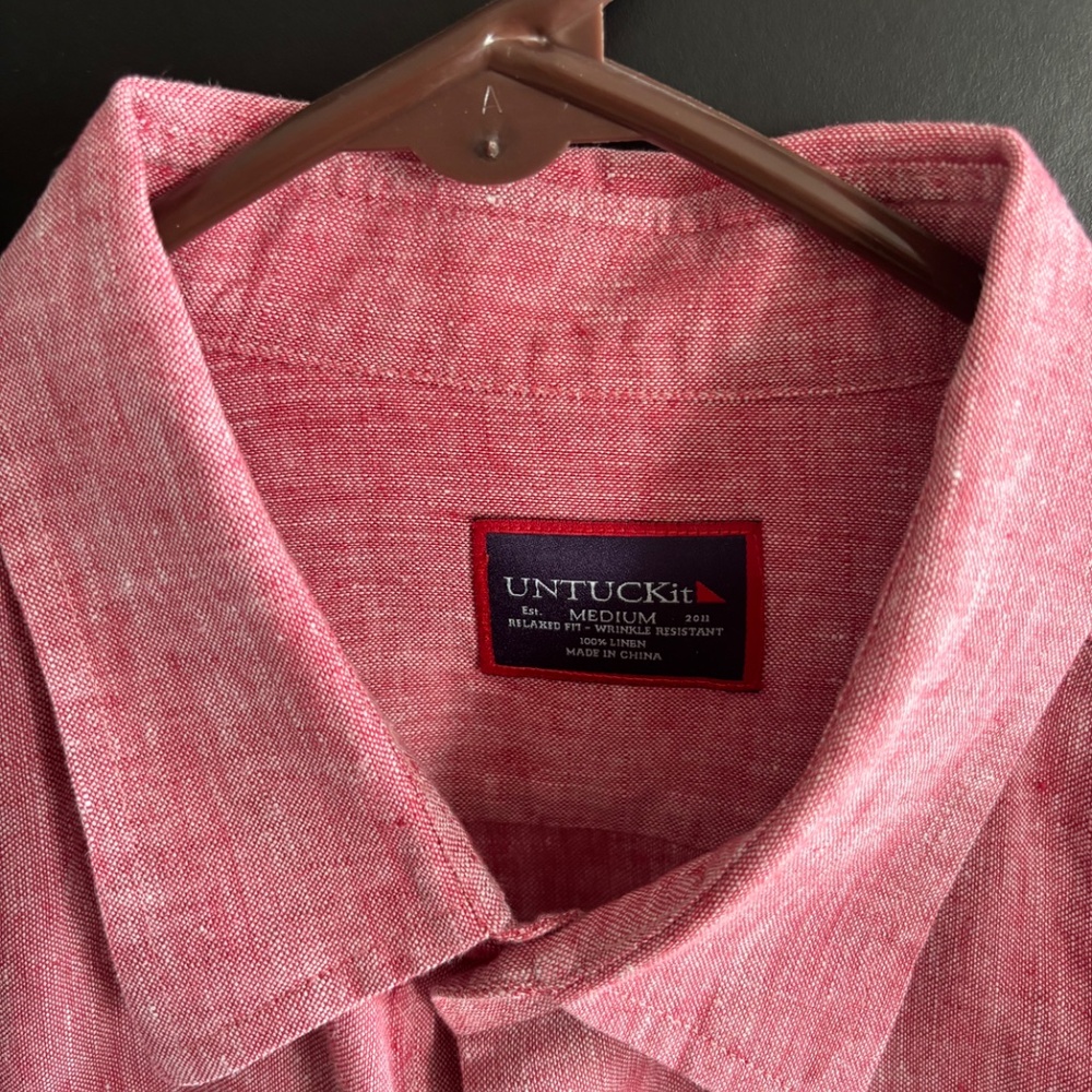 UNTUCKit Wrinkle Free Shirt Mens Med Red 100% Linen Long Sleeve Casual